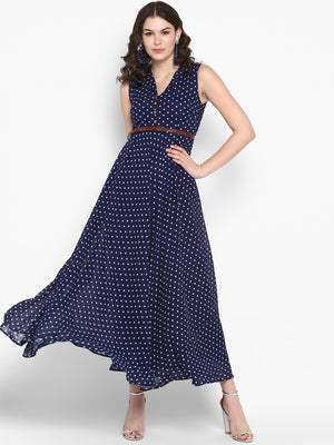 Women Printed Blue Maxi Dress