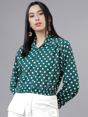 Women Green Regular Fit Printed Casual Shirt