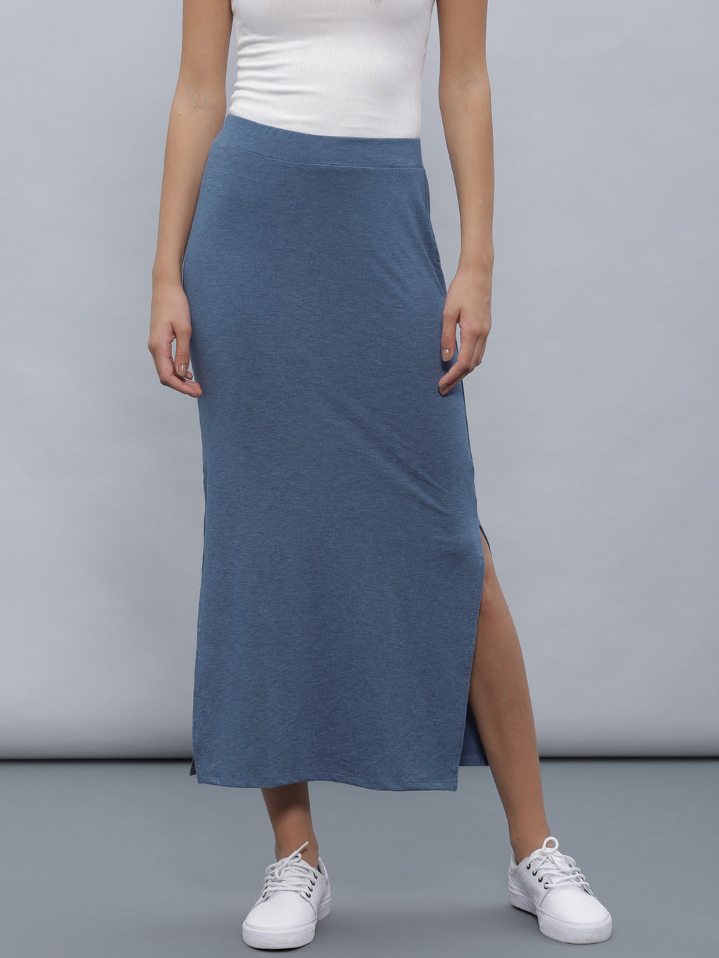 ETHER Navy Melange Maxi Skirt