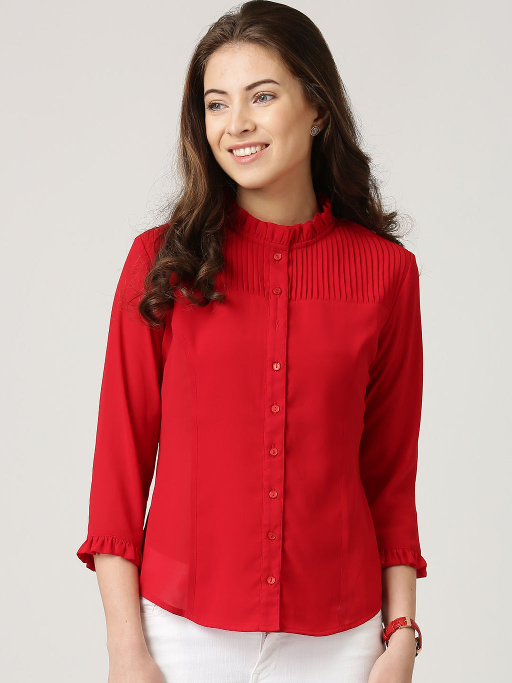 Red Georgette Comfort Fit Shirt