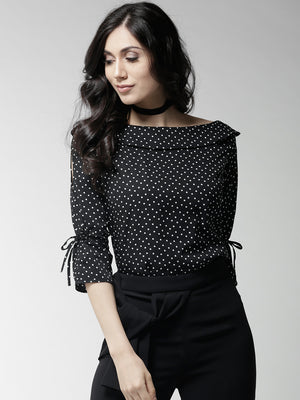 Women Black Polka Dot Print Top