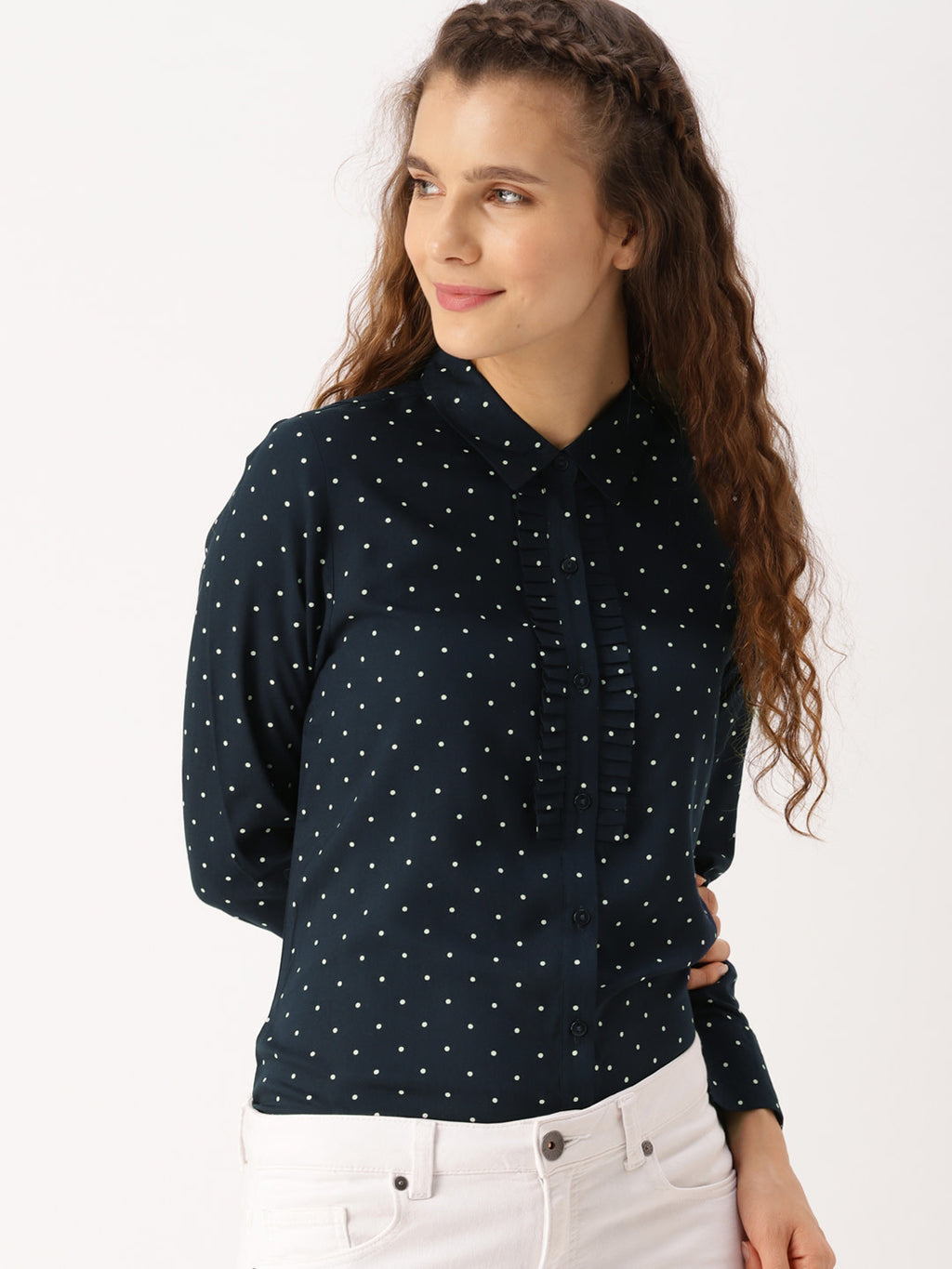 Women Navy Blue Regular Fit Printed Casual Shirt