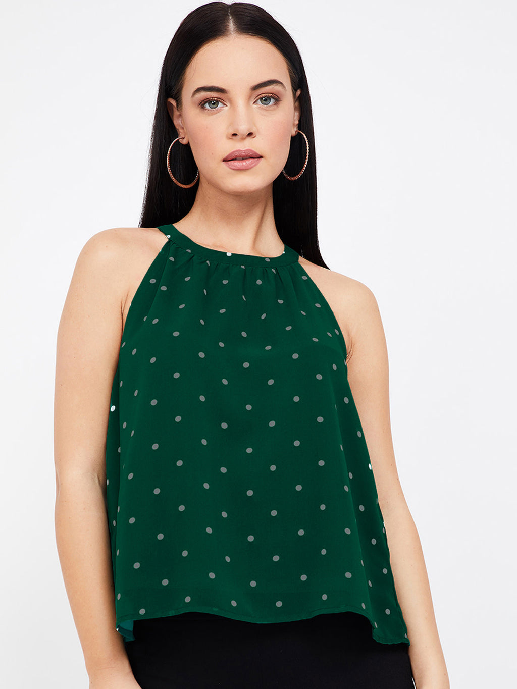 Women Green Printed Styled Back Top