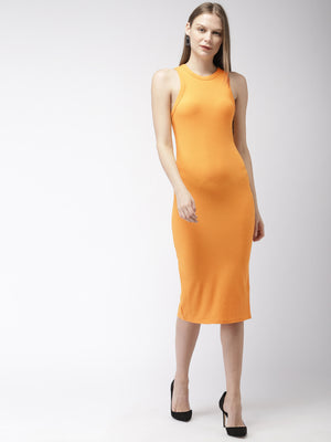 Women Yellow Self Design Bodycon Dress