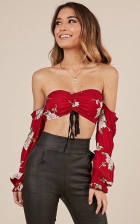 Looking Cute Crop Top In Red Floral