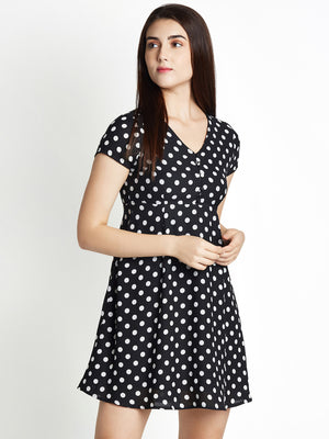 Women Black Printed Fit and Flare Dress