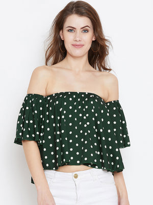 Women Green Printed Bardot Top