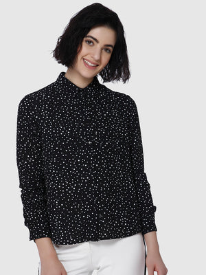 Women Black Regular Fit Printed Casual Shirt