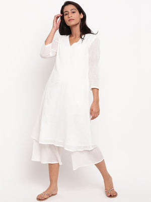 Women White Solid A-Line Kurta