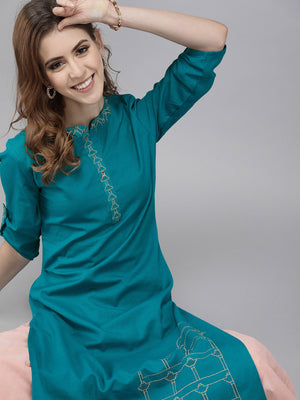 Women Blue Solid A-Line Kurta