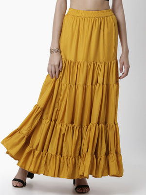 Women Mustard Yellow Solid Maxi Skirt