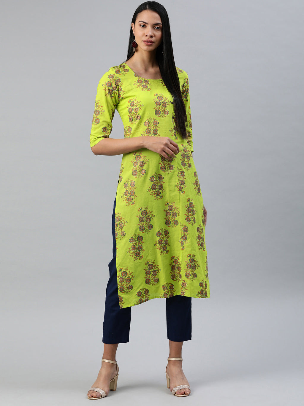 Women Lime Green Printed A-Line Kurta