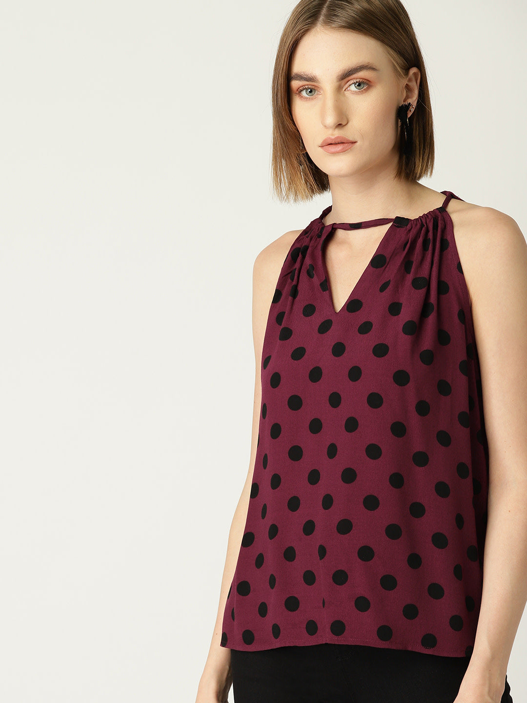 Burgundy polka hotsell dot shirt womens