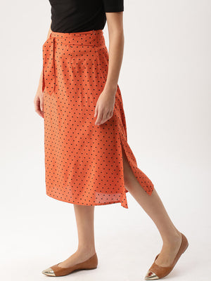 Women Rust Orange & Black Printed A-Line Skirt