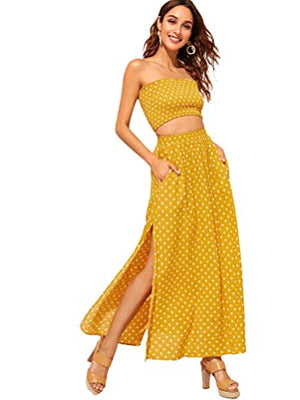 Floerns Women's Summer Crop Top with Long Skirt