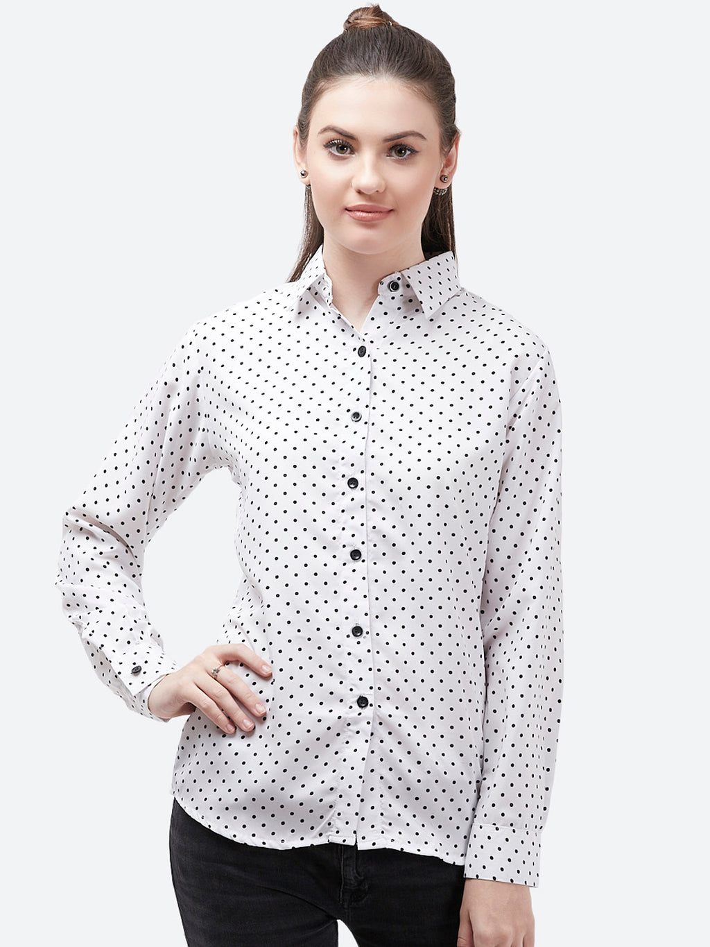 Women White & Black Slim Fit Printed Casual Shirt