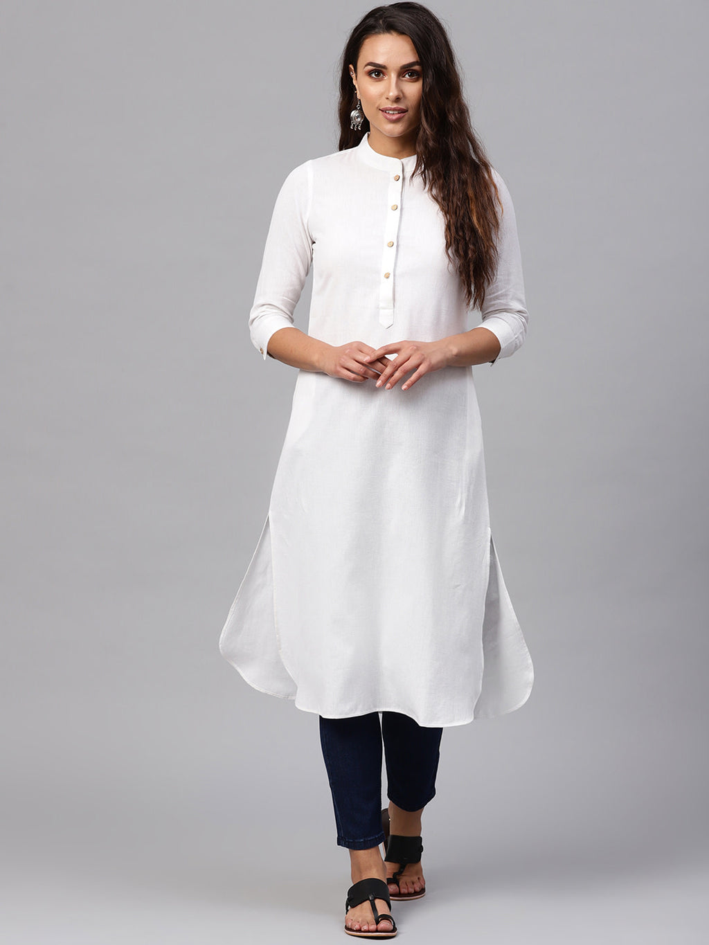 Women White Solid Straight Kurta