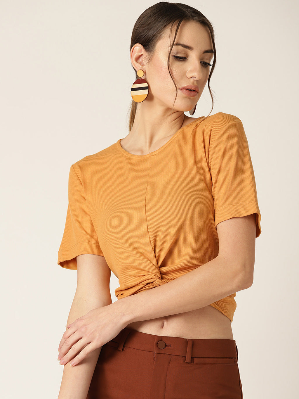 Women Mustard Yellow Solid Crop Top