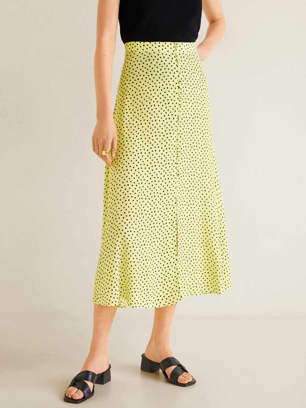 Women Green & Black Printed Midi A-Line Skirt