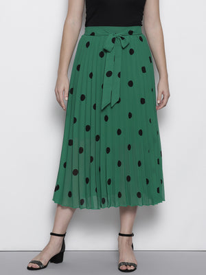 Women Green & Black Accordion Skirt