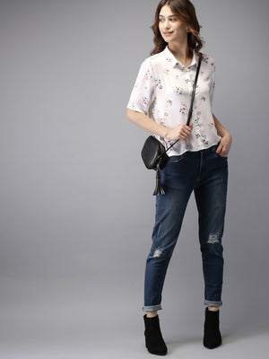 Women White Regular Fit Printed Casual Shirt