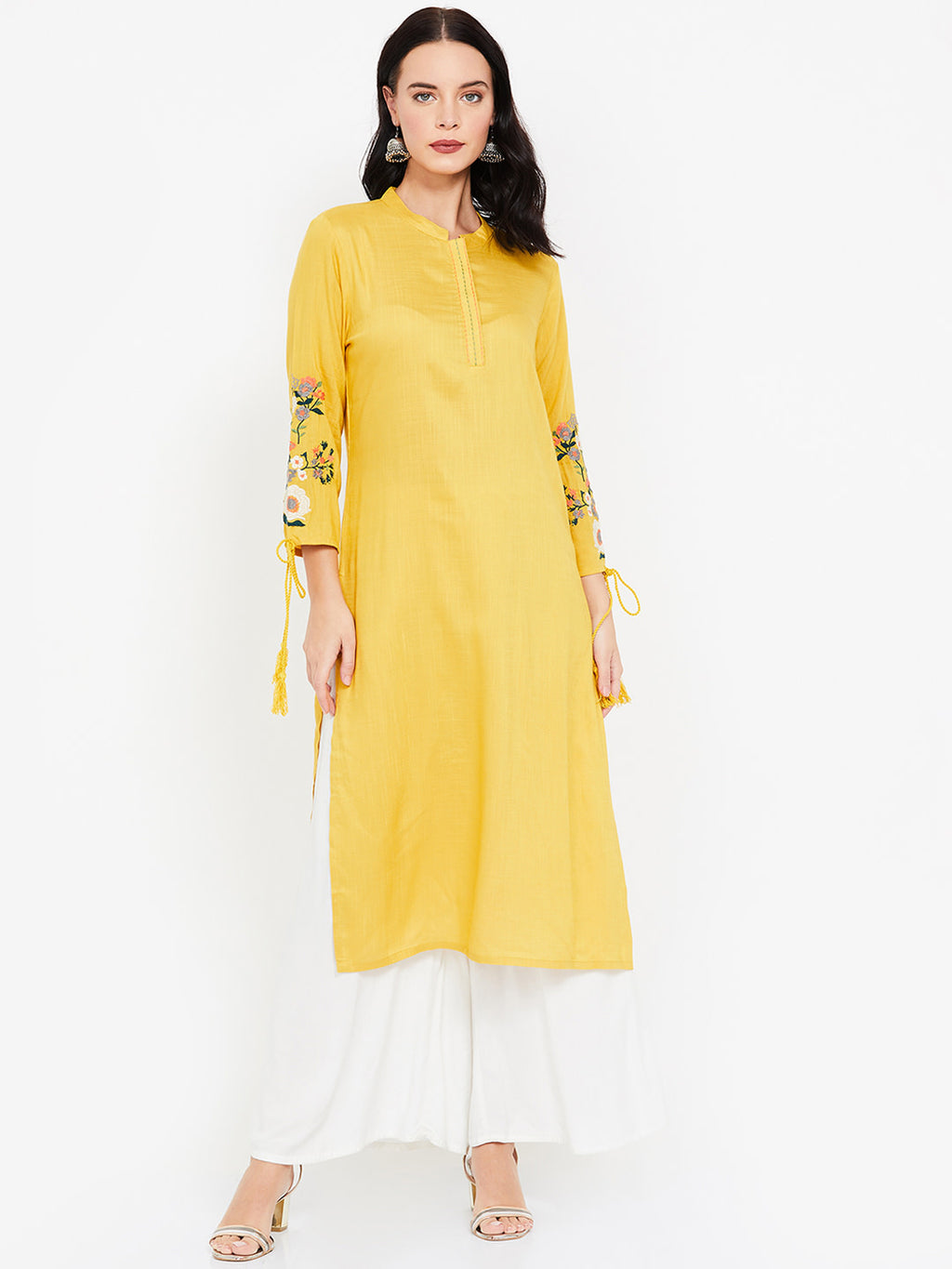 Women Yellow Solid Straight Kurta