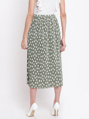 Women Green & White A-line Skirt