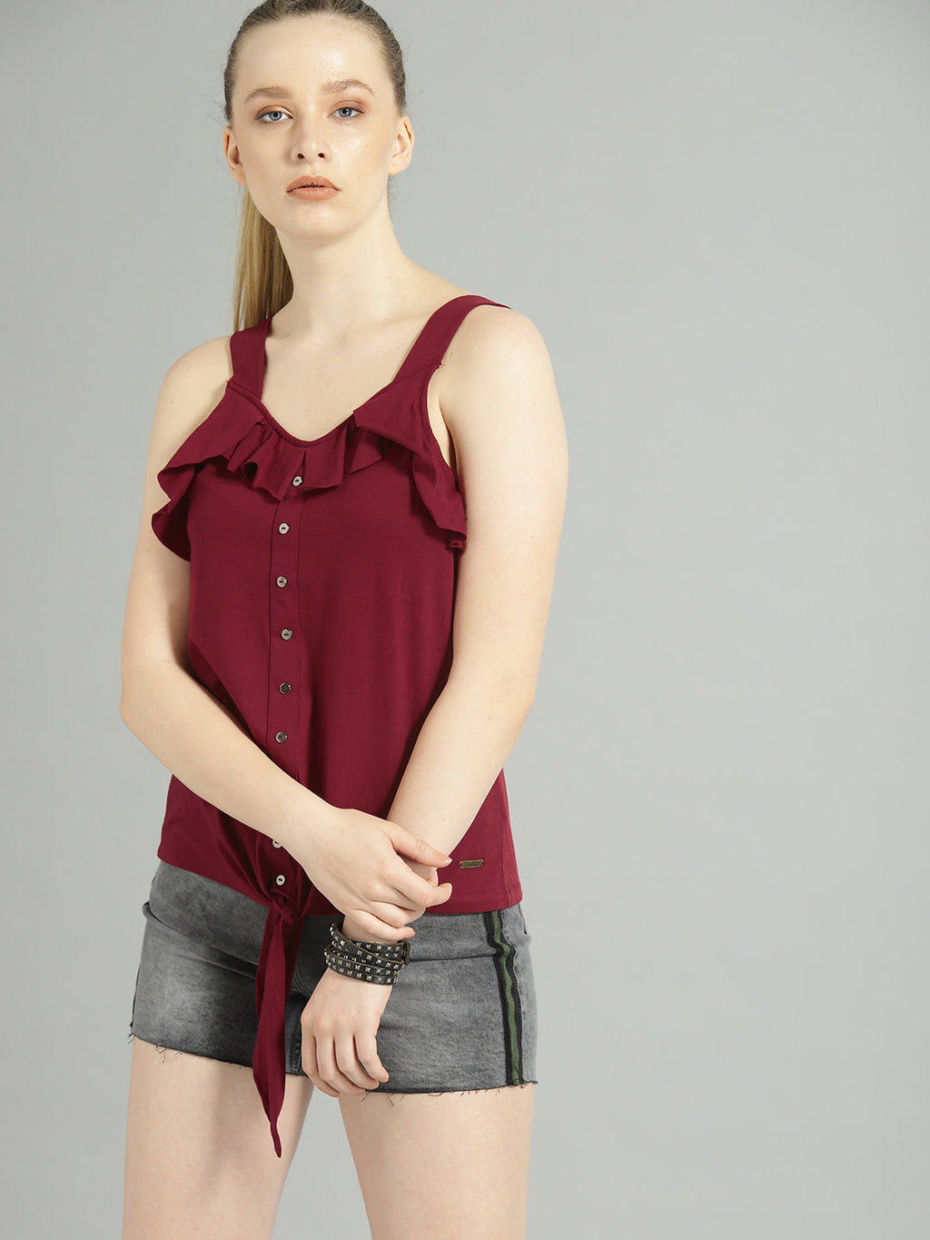 Women Burgundy Solid Top