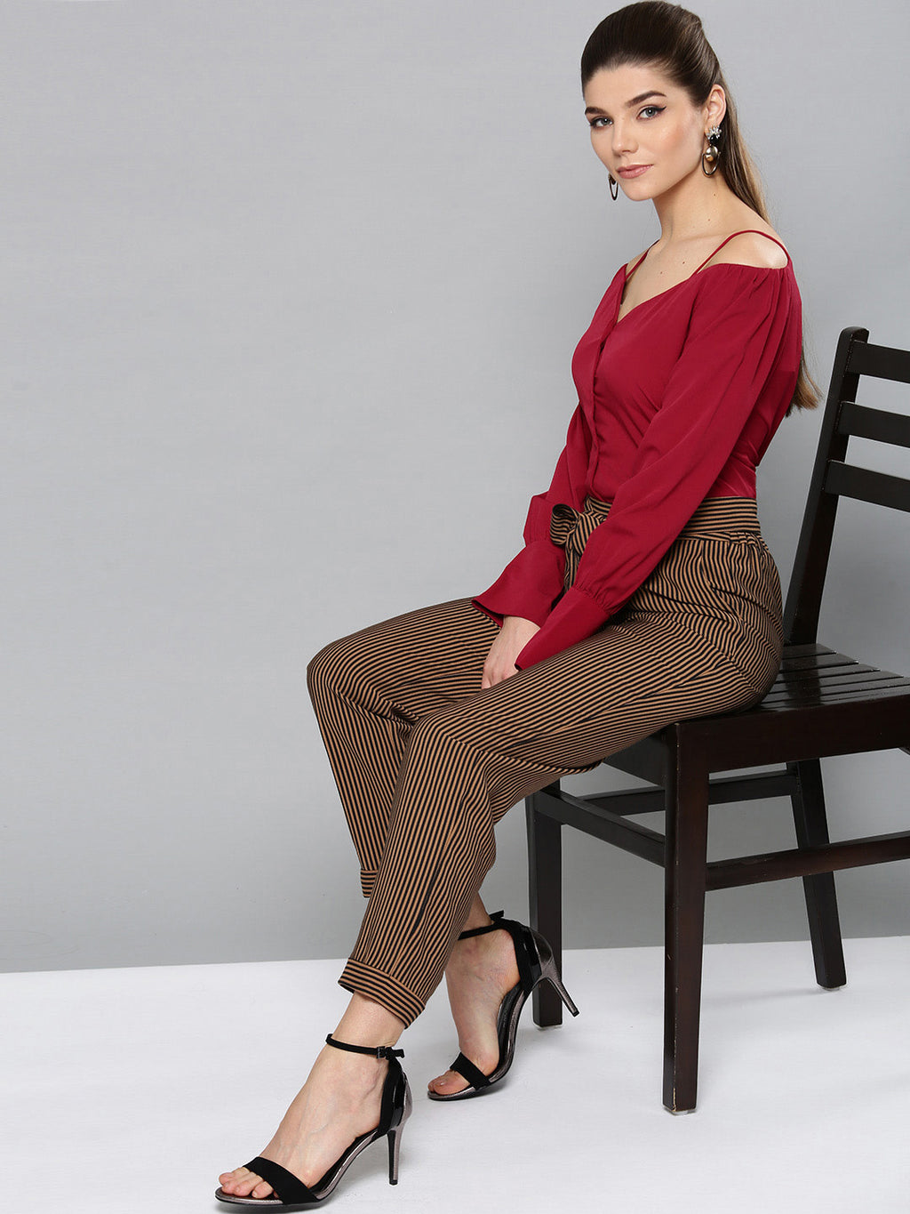 Women Maroon Solid Bardot Top