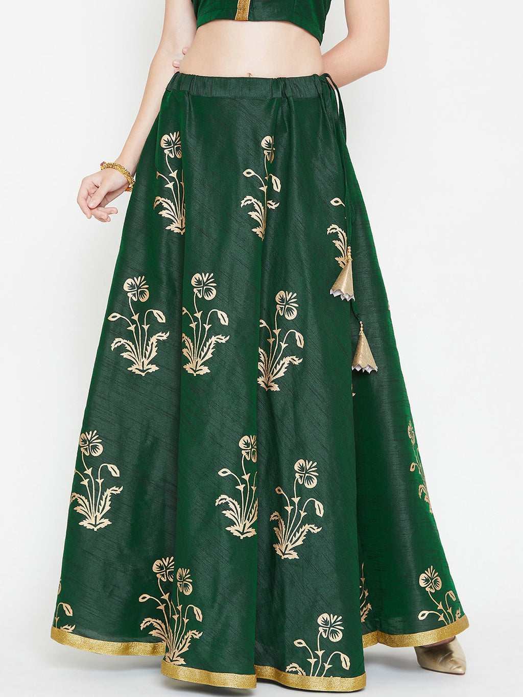 Studio Rasa Women Green Printed Flared Maxi Skirt