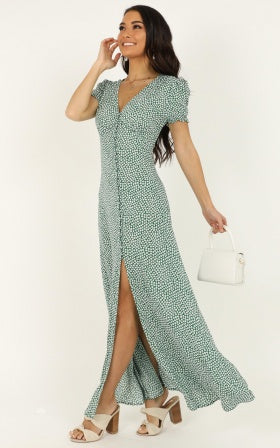 Flaming Hot Maxi Dress In Green Floral