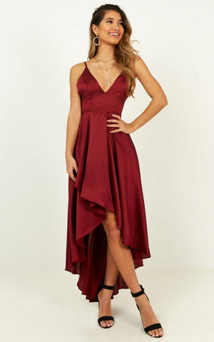 Light The Way Dress In Wine Satin