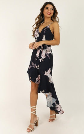 Open Communication Dress In Navy Floral