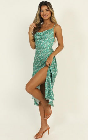 Straight Lines Dress In Green Floral