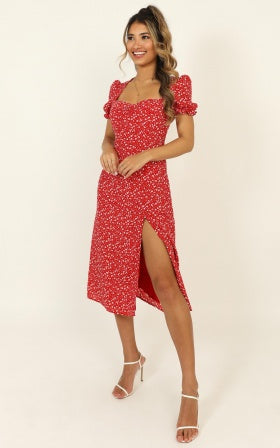 Stay Committed Dress In Red Floral