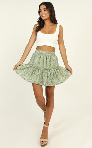 Seek Me Out Skirt In Green Floral