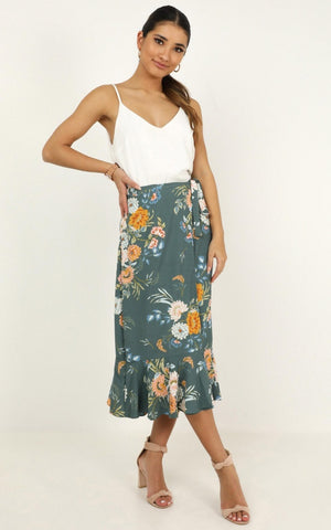 Meeting Ground Skirt In Sage Floral